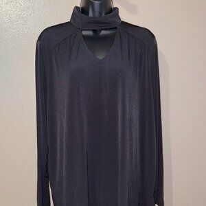 A517458* Susan Graver Liquid Knit Keyhole Mock Neck Long Sleeve Top